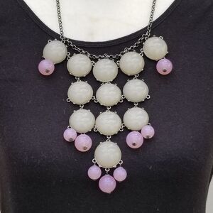 J. Crew bubble statement necklace light gray and pink